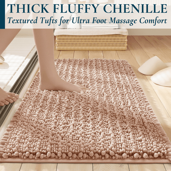 ComfiTime Bathroom Rugs, 20 x 24 in, 2000GSM Thick Slip-Resistant Chenille Bath Mat for Tub, Shower & Bathroom Floor, Machine Washable, Ultra Absorbent, Small or Long, White, Black, Gray, Blue, Brown