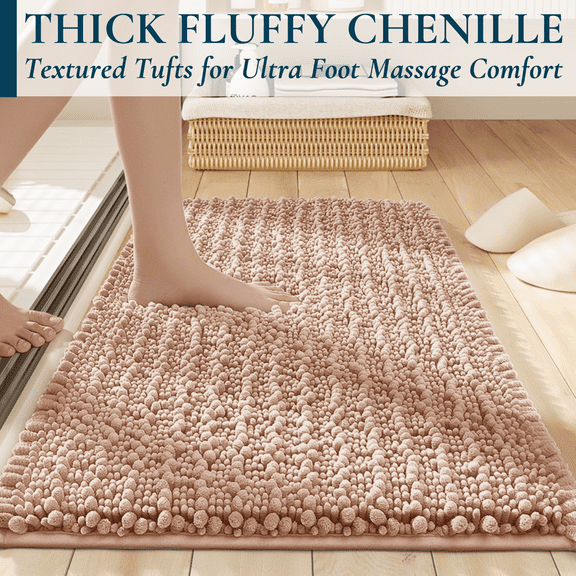 ComfiTime Bathroom Rugs, 20 x 24 in, 2000GSM Thick Slip-Resistant Chenille Bath Mat for Tub, Shower & Bathroom Floor, Machine Washable, Ultra Absorbent, Small or Long, White, Black, Gray, Blue, Brown