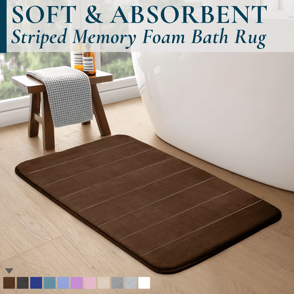ComfiTime Memory Foam Bathroom Rug, Non-Slip Bath Mats for Bathroom Floor, Soft & Ultra Absorbent Shower Mat, Quick Dry Machine-Washable Bathmat for Shower & Tubs, 20 x 32, Brown