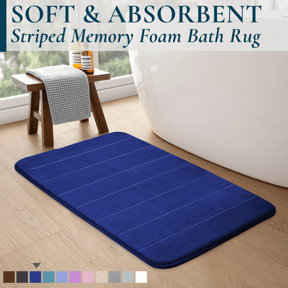 ComfiTime Memory Foam Bathroom Rug, Non-Slip Bath Mats for Bathroom Floor, Soft & Ultra Absorbent Shower Mat, Quick Dry Machine-Washable Bathmat for Shower & Tubs, 20 x 32, Denim Blue