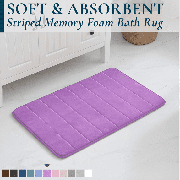 ComfiTime Memory Foam Bathroom Rug, Non-Slip Bath Mats for Bathroom Floor, Soft & Ultra Absorbent Shower Mat, Quick Dry Machine-Washable Bathmat for Shower & Tubs, 20 x 32, Lavender