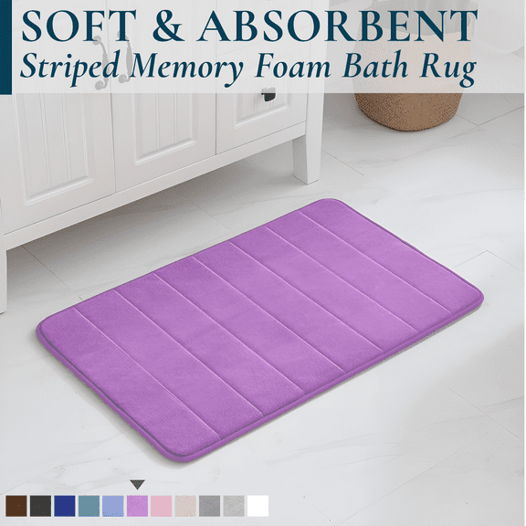 ComfiTime Memory Foam Bathroom Rug, Non-Slip Bath Mats for Bathroom Floor, Soft & Ultra Absorbent Shower Mat, Quick Dry Machine-Washable Bathmat for Shower & Tubs, 20 x 32, Lavender