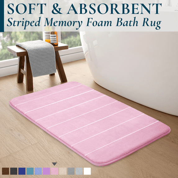 ComfiTime Memory Foam Bathroom Rug, Non-Slip Bath Mats for Bathroom Floor, Soft & Ultra Absorbent Shower Mat, Quick Dry Machine-Washable Bathmat for Shower & Tubs, 20 x 32, Light Pink