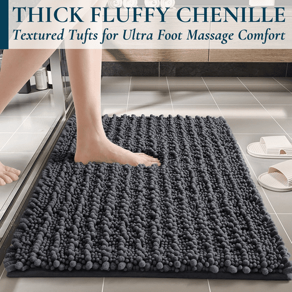 ComfiTime Bathroom Rugs, 20 x 32 in, 2000GSM Thick Slip-Resistant Chenille Bath Mat for Tub, Shower & Bathroom Floor, Machine Washable, Ultra Absorbent, Small or Long, White, Black, Gray, Blue, Brown