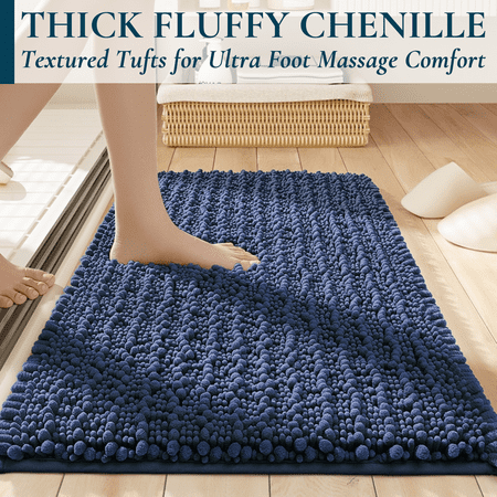 ComfiTime Bathroom Rugs, 24 x 36 in, 2000GSM Thick Slip-Resistant Chenille Bath Mat for Tub, Shower & Bathroom Floor, Machine Washable, Ultra Absorbent, Small or Long, White, Black, Gray, Blue, Brown