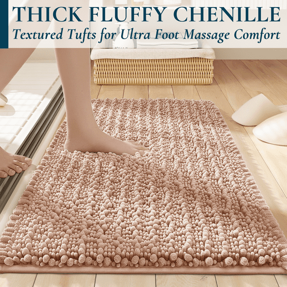 ComfiTime Bathroom Rugs, 24 x 44 in, 2000GSM Thick Slip-Resistant Chenille Bath Mat for Tub, Shower & Bathroom Floor, Machine Washable, Ultra Absorbent, Small or Long, White, Black, Gray, Blue, Brown