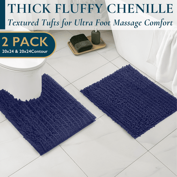 ComfiTime 2 Piece Bathroom Rugs Set – Luxury Chenille Shaggy Bath Rugs, Extra Soft & Thick, Absorbent Water, Non-Slip, Machine Washable, Bath Mats for Bath Floor,Tub and Shower, 20*24 & 20*32