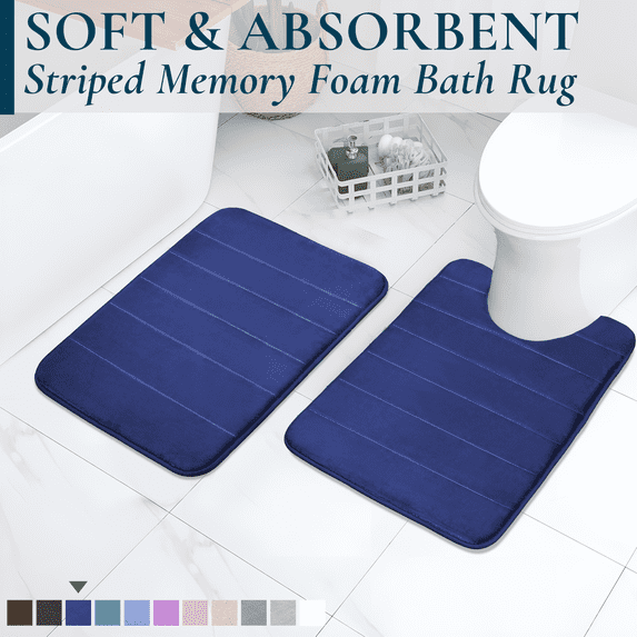 ComfiTime 2-Piece Memory Foam Bathroom Rug Set, Non-Slip Bath Mats for Bathroom Floor, Soft & Ultra Absorbent Shower Rug, Quick Dry Machine-Washable Bathmats, 17 x 24 & 20 x 24, Denim Blue