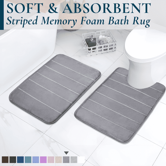 ComfiTime 2-Piece Memory Foam Bathroom Rug Set, Non-Slip Bath Mats for Bathroom Floor, Soft & Ultra Absorbent Shower Rug, Quick Dry Machine-Washable Bathmats, 17 x 24 & 20 x 24, Gray