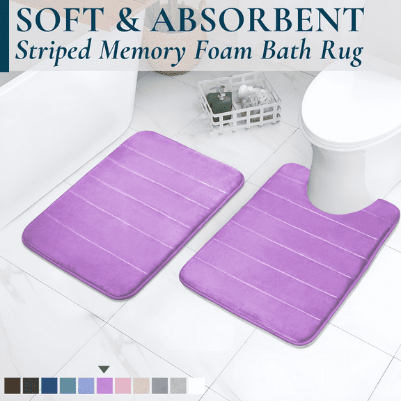 ComfiTime 2-Piece Memory Foam Bathroom Rug Set, Non-Slip Bath Mats for Bathroom Floor, Soft & Ultra Absorbent Shower Rug, Quick Dry Machine-Washable Bathmats, 17 x 24 & 20 x 24, Lavender