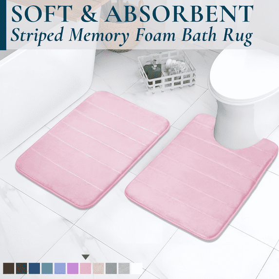 ComfiTime 2-Piece Memory Foam Bathroom Rug Set, Non-Slip Bath Mats for Bathroom Floor, Soft & Ultra Absorbent Shower Rug, Quick Dry Machine-Washable Bathmats, 17 x 24 & 20 x 24, Light Pink