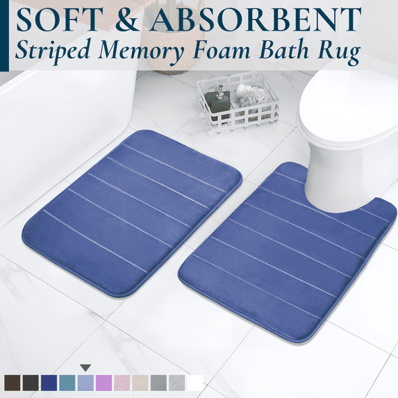 ComfiTime 2-Piece Memory Foam Bathroom Rug Set, Non-Slip Bath Mats for Bathroom Floor, Soft & Ultra Absorbent Shower Rug, Quick Dry Machine-Washable Bathmats, 17 x 24 & 20 x 24, Navy Blue