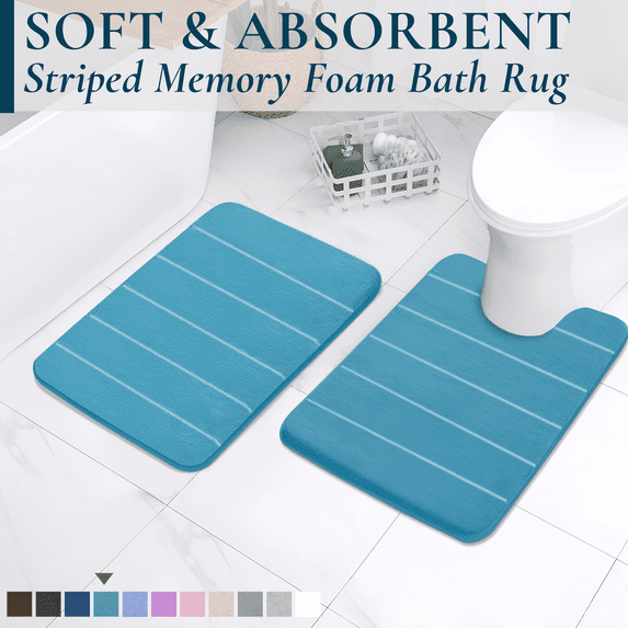 ComfiTime 2-Piece Memory Foam Bathroom Rug Set, Non-Slip Bath Mats for Bathroom Floor, Soft & Ultra Absorbent Shower Rug, Quick Dry Machine-Washable Bathmats, 17 x 24 & 20 x 24, Turquoise