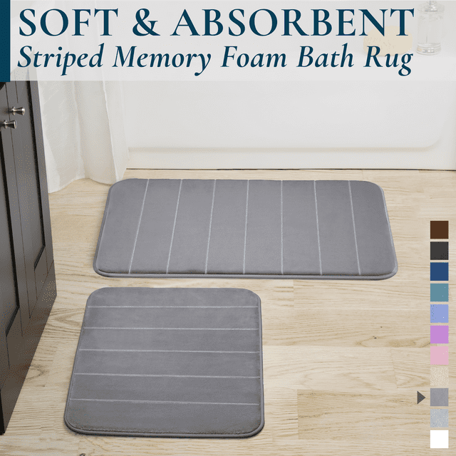 ComfiTime 2-Piece Memory Foam Bathroom Rug Set, Non-Slip Bath Mats for Bathroom Floor, Soft & Ultra Absorbent Shower Rug, Quick Dry Machine-Washable Bathmats, 17 x 24 & 20 x 32, Gray