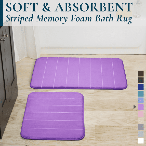 ComfiTime 2-Piece Memory Foam Bathroom Rug Set, Non-Slip Bath Mats for Bathroom Floor, Soft & Ultra Absorbent Shower Rug, Quick Dry Machine-Washable Bathmats, 17 x 24 & 20 x 32, Lavender