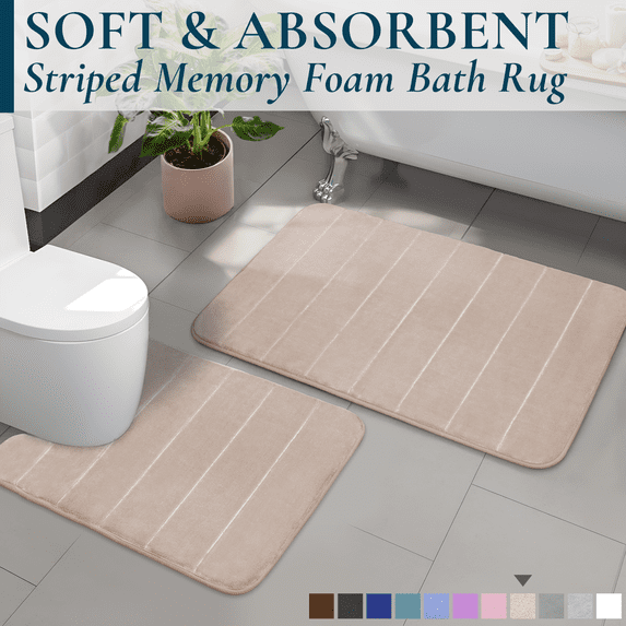 ComfiTime 2-Piece Memory Foam Bathroom Rug Set, Non-Slip Bath Mats for Bathroom Floor, Soft & Ultra Absorbent Shower Rug, Quick Dry Machine-Washable Bathmats, 20 x 24 & 20 x 32, Beige