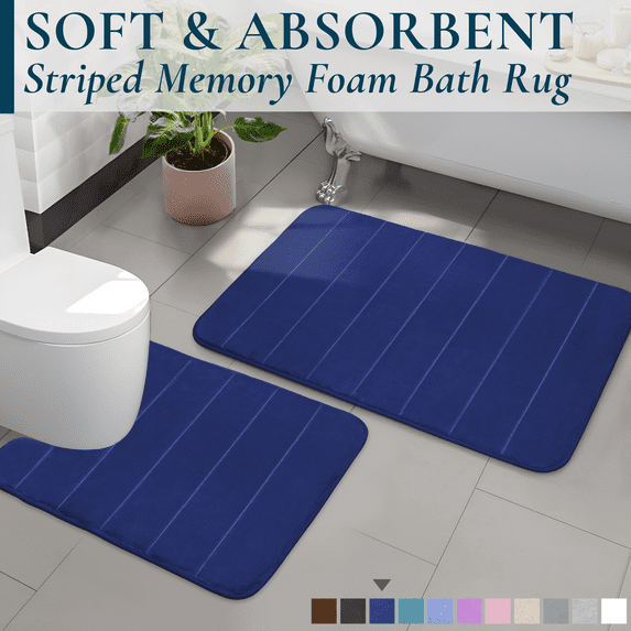 ComfiTime 2-Piece Memory Foam Bathroom Rug Set, Non-Slip Bath Mats for Bathroom Floor, Soft & Ultra Absorbent Shower Rug, Quick Dry Machine-Washable Bathmats, 20 x 24 & 20 x 32, Denim Blue