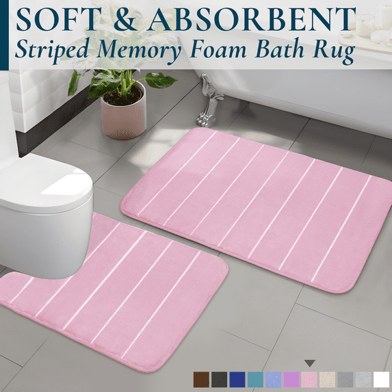 ComfiTime 2-Piece Memory Foam Bathroom Rug Set, Non-Slip Bath Mats for Bathroom Floor, Soft & Ultra Absorbent Shower Rug, Quick Dry Machine-Washable Bathmats, 20 x 24 & 20 x 32, Light Pink