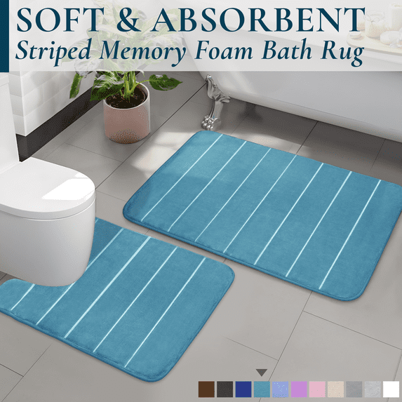 ComfiTime 2-Piece Memory Foam Bathroom Rug Set, Non-Slip Bath Mats for Bathroom Floor, Soft & Ultra Absorbent Shower Rug, Quick Dry Machine-Washable Bathmats, 20 x 24 & 20 x 32, Turquoise