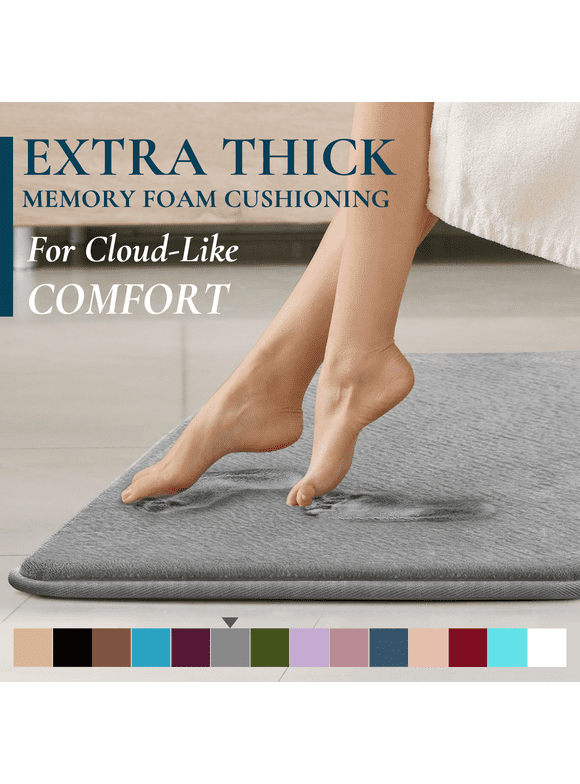 ComfiTime Bathroom Rugs – Thick Memory Foam, Non-Slip Bath Mat, Soft Plush Velvet Top, Ultra Absorbent, Small, Large & Long Rugs for Bathroom Floor, 17 x 24, Avail. in Black, Gray, Beige, Navy Blue