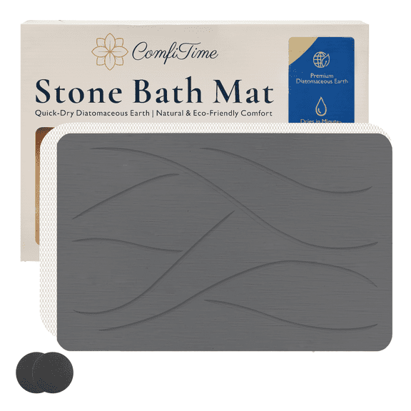 ComfiTime Stone Bath Mat, Super Absorbent & Fast Drying Diatomaceous Earth Shower Mat, None Slip Drying Mat for Bathroom Floor/Kitchen, Easy to Clean Bathroom Mat, 23.6" x 15.4", Dark Gray