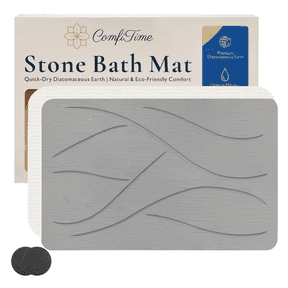 ComfiTime Stone Bath Mat, Super Absorbent & Fast Drying Diatomaceous Earth Shower Mat, None Slip Drying Mat for Bathroom Floor/Kitchen, Easy to Clean Bathroom Mat, Light Gray