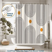 ComfiTime Boho Shower Curtain with Hooks   Heavy-Duty Mold/Mildew-Resistant, Weighted-Hem Fabric Bathroom Curtain, Water-Repellent, Machine-Washable, Fade-Resistant, 72 x 72