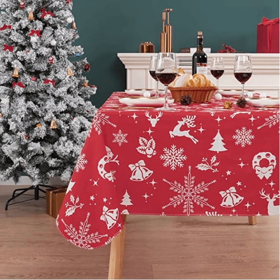 ComfiTime Christmas Vinyl Tablecloth – 54 x 54 Waterproof Table Cover with Flannel Backing for 2-4 ft Square Table, Spillproof, Wipe Clean, Non-Slip, Indoor/Outdoor Use for Dining/Party/Picnic