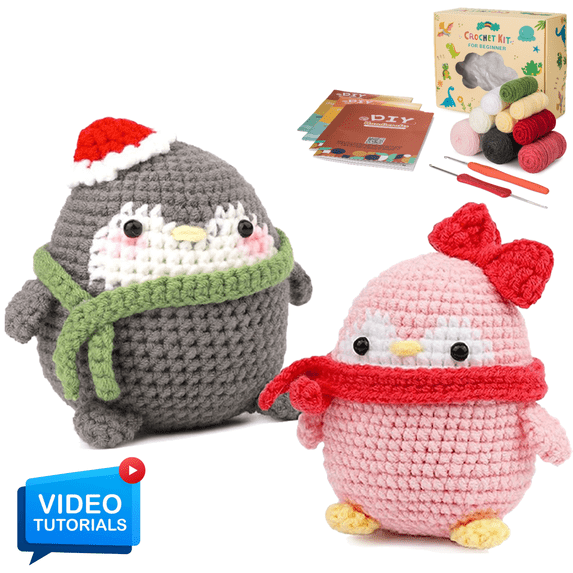 ComfiTime Crochet Kit for Beginners to Intermediate – Amigurumi Starter Kit w/ Video Tutorials & Step-by-Step Instructions, Complete Animal Craft Accessories for Adults, Kids & Gift Giving, Penguins