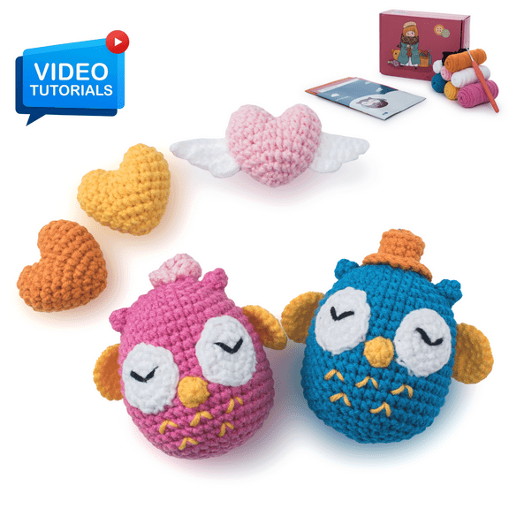 ComfiTime Crochet Kit for Beginners – Amigurumi Starter Kit w/ Video Tutorials & Step-by-Step Instructions, Complete Animal Craft Accessories for Adults, Kids & Gift Giving,Owls