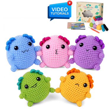 ComfiTime Crochet Kit for Beginners – Amigurumi Starter Kit w/ Video Tutorials & Step-by-Step Instructions, Complete Animal Craft Accessories for Adults, Kids & Gift Giving, Axolotls