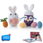 ComfiTime Crochet Kit for Beginners – Amigurumi Starter Kit w/ Video Tutorials & Step-by-Step Instructions, Complete Animal Craft Accessories for Adults, Kids & Gift Giving, Owl & Bunny