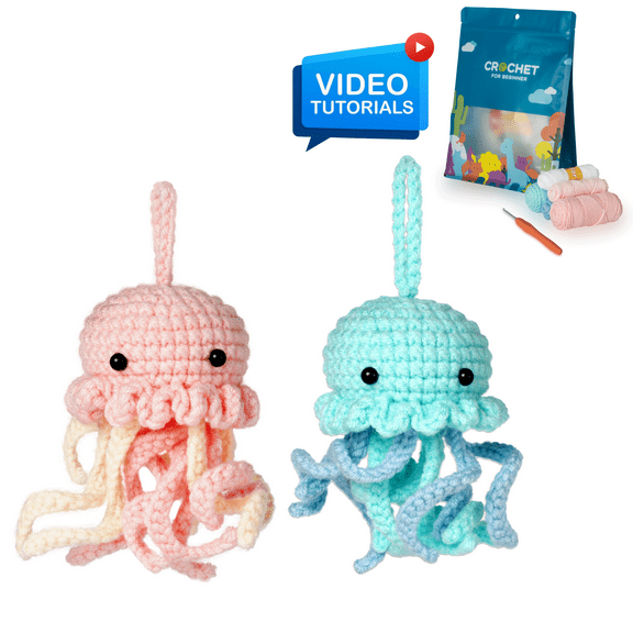 ComfiTime Crochet Kit for Beginners to Intermediate – Amigurumi Starter Kit w/ Video Tutorials & Step-by-Step Instructions, Complete Animal Craft Accessories for Adults, Kids & Gift Giving, Jellyfish