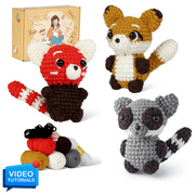 ComfiTime Crochet Kit for Beginners to Intermediate – Amigurumi Starter Kit w/ Video Tutorials & Step-by-Step Instructions, Complete Animal Craft Accessories for Adults, Kids, Red Panda/Raccoon/Fox