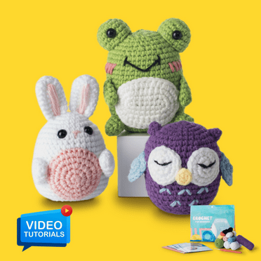 ComfiTime Crochet Kit for Beginners to Intermediate – Amigurumi Starter Kit w/ Video Tutorials & Step-by-Step Instructions, Complete Animal Craft Accessories for Adults, Kids & Gift,Owl/Frog/Bunny