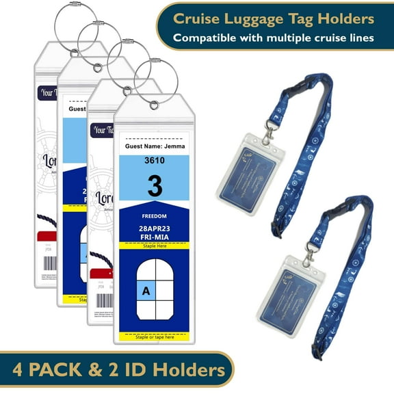 ComfiTime Cruise Luggage Tag Holders & ID Holder Set, Waterproof Clear Luggage Tags for Cruise Ships, Lanyards for Cruise Ship Cards, Royal Caribbean & Celebrity Cruise Essentials 2024, 2025