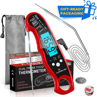 OTBBA Instant Read Meat Thermometer with 2 Detachable Wired Probe,  Backlight, and Alarm for Outdoor BBQ, Smoker Grill, Oven, Kitchen