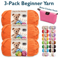thumbnail image 1 of ComfiTime 3-Pack Beginner Crochet Yarn – Easy-to-See Stitches, No Fray/Split, Worsted Weight #4, Soft Tube Yarn, Amigurumi Craft Medium Knitting Yarn, 55 Yds/Skein, Waterproof Pouch Included, Orange, 1 of 12