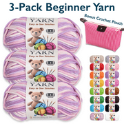 ComfiTime 3-Pack Beginner Crochet Yarn   Easy-to-See Stitches, No Fray/Split, Worsted Weight #4, Soft Tube Yarn, Amigurumi Craft Medium Knitting Yarn, 55 Yds/Skein, Waterproof Pouch Included