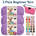 thumbnail image 1 of ComfiTime 3-Pack Beginner Crochet Yarn – Easy-to-See Stitches, No Fray/Split, Worsted Weight #4, Soft Tube Yarn, Amigurumi Craft Medium Knitting Yarn, 55 Yds/Skein, Waterproof Pouch Included, Purple, 1 of 12