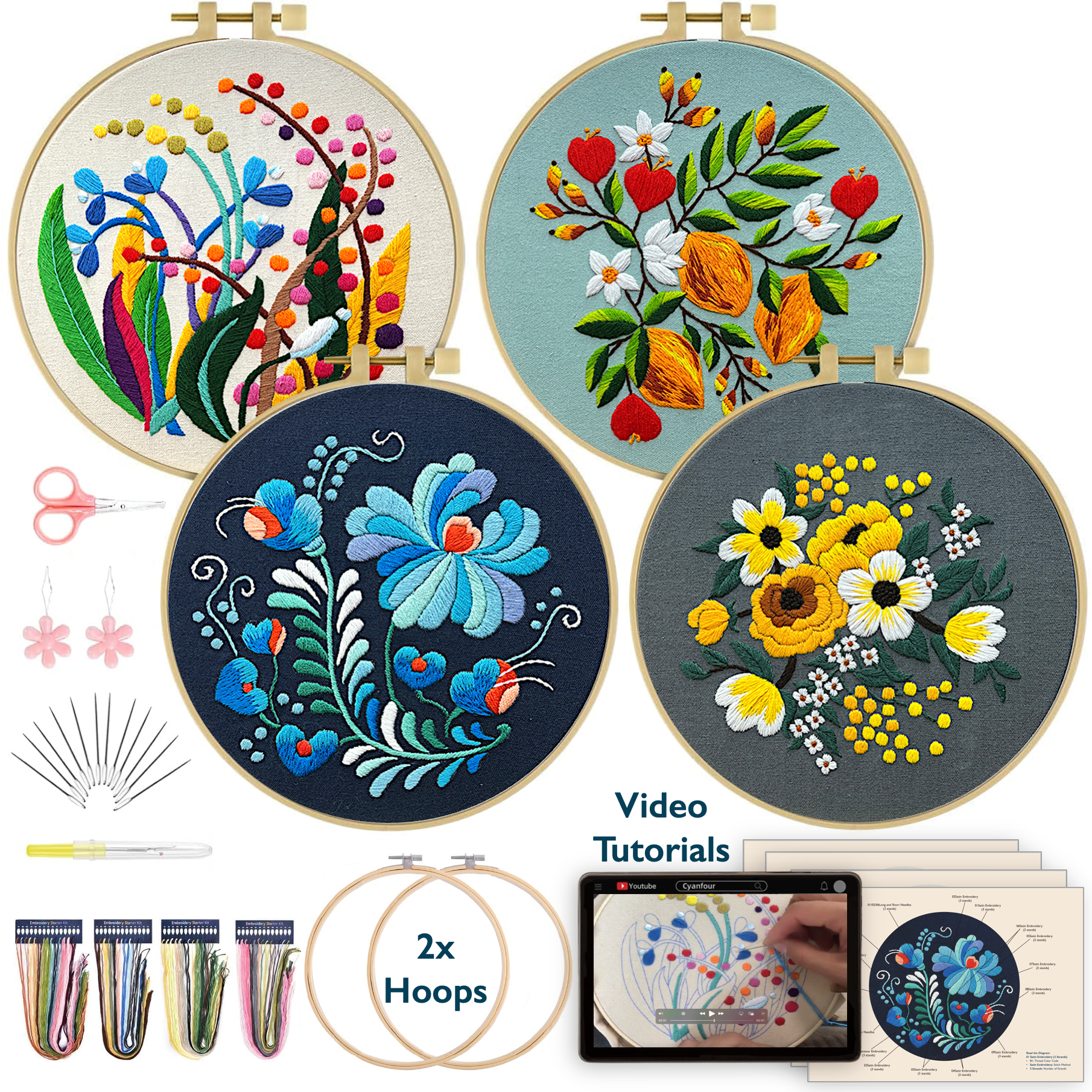 ComfiTime Embroidery Kit for Beginners to Intermediate Adults – 4 ...