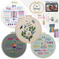 thumbnail image 1 of ComfiTime Embroidery Kit for Beginners – 4 Skill-Building Levels for Kids & Adults, Stamped Basic Stitch Patterns, Easy Arts & Crafts with 2 Hoops, Threads/Floss, Needles, Scissors & Instructions, 1 of 14
