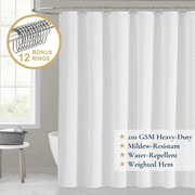 ComfiTime Fabric Shower Curtain with Hooks – 210 GSM Heavy-Duty Faux Linen Hotel Luxury Cloth Bathroom Curtain, Weighted Hem, Water-Repellent, Mold-Resistant, Machine-Washable, 72 x 72 in, White