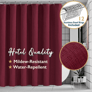 ComfiTime Fabric Shower Curtain with Hooks – 210 GSM Heavy-Duty Faux Linen Hotel Luxury Cloth Bathroom Curtain, Weighted Hem, Water-Repellent, Mold-Resistant, Machine-Washable, 72 x 72 in, Burgundy