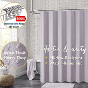 ComfiTime Fabric Shower Curtain with Hooks – 230 GSM Heavy-Duty Weighted-Hem Hotel Luxury Cloth Bathroom Curtain, Water-Repellent, Mold/Mildew-Resistant, Machine-Washable, 72 x 72, Embossed, Lavender