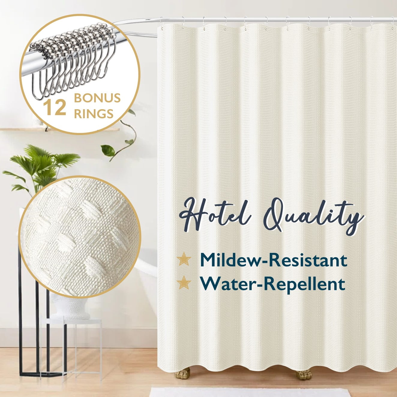 ComfiTime Fabric Shower Curtain with Hooks – 230 GSM Heavy-Duty ...