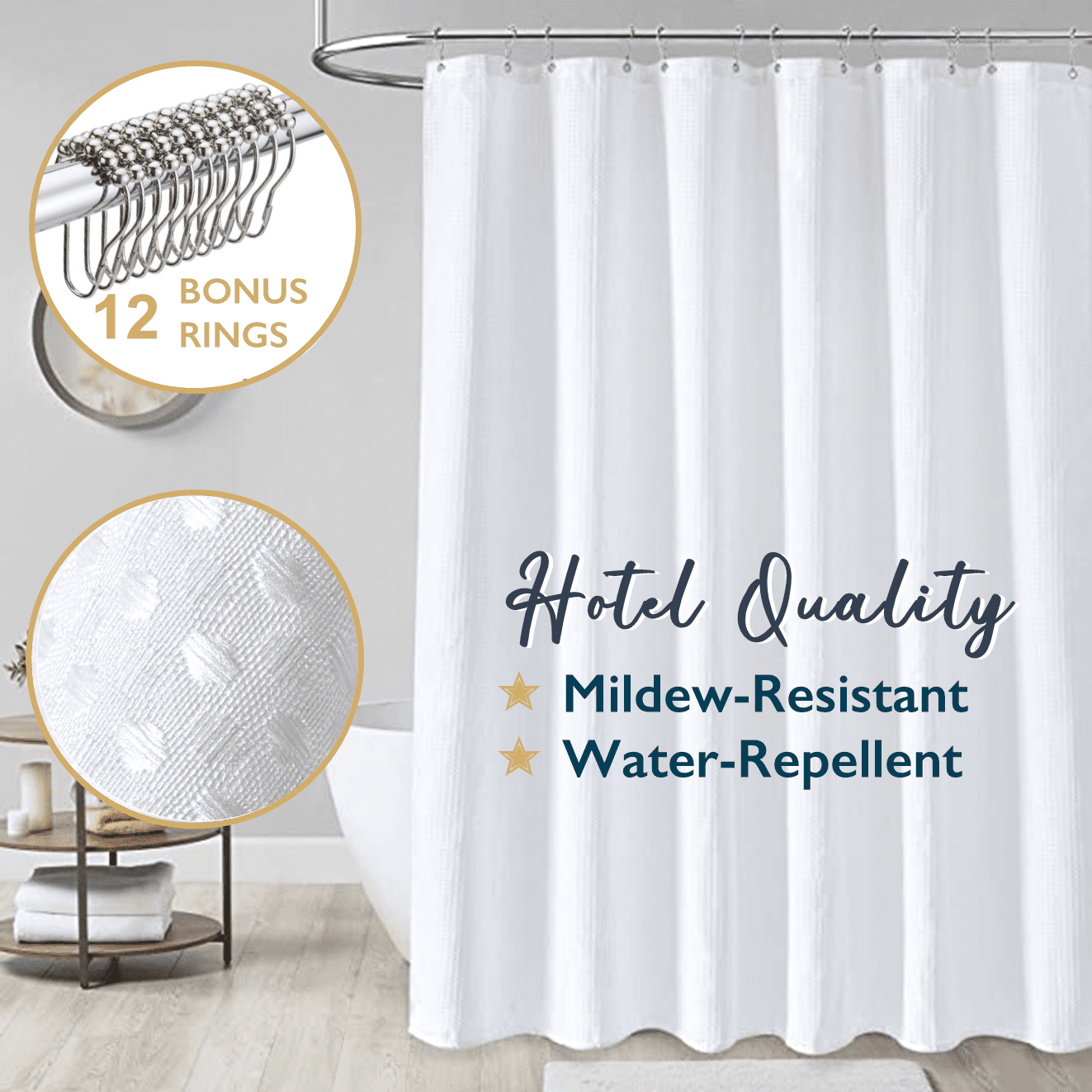 ComfiTime Fabric Shower Curtain with Hooks 230 GSM HeavyDuty