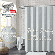 ComfiTime Fabric Shower Curtain with Hooks – 230 GSM Heavy-Duty Weighted-Hem Hotel Luxury Cloth Bathroom Curtain, Water-Repellent, Mold/Mildew-Resistant, Machine-Washable, 72 x 72, Embossed, Gray