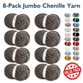 thumbnail image 1 of ComfiTime 8-Pack Jumbo 7 Chenille Yarn – Strong Thick Soft Fluffy Yarn for Crochet & Hand Knitting, Quick Work for Plush Blankets, DIY Crafts & Home Décor, Machine Washable, 28 Yds/Skein, Dark Gray, 1 of 15