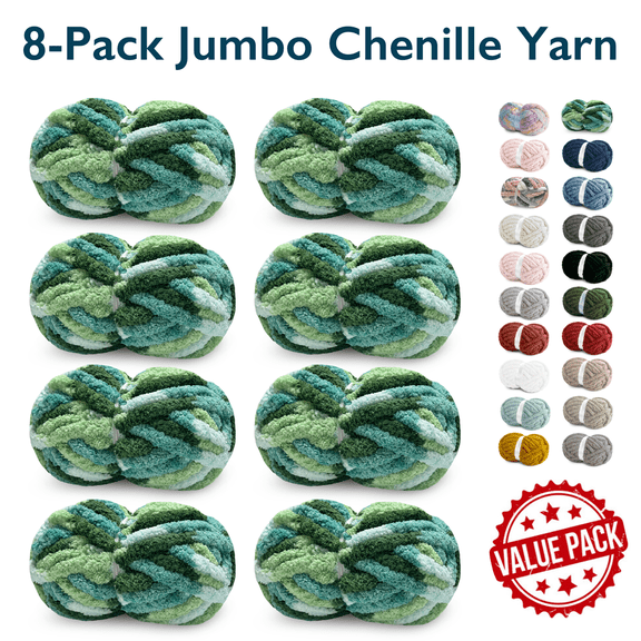 ComfiTime 8-Pack Jumbo 7 Chenille Yarn – Strong Thick Soft Fluffy Yarn for Crochet & Hand Knitting, Quick Work for Plush Blankets, DIY Crafts & Home Décor, Machine Washable, 28 Yds/Skein, Tourmaline